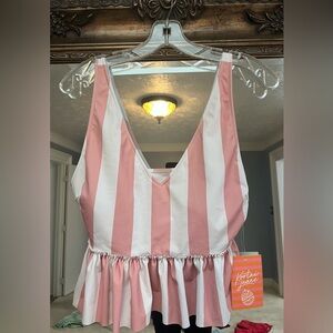 Anthropologie Kortni Jeane Pink and White Striped Swim Top Bathing suit Bikini